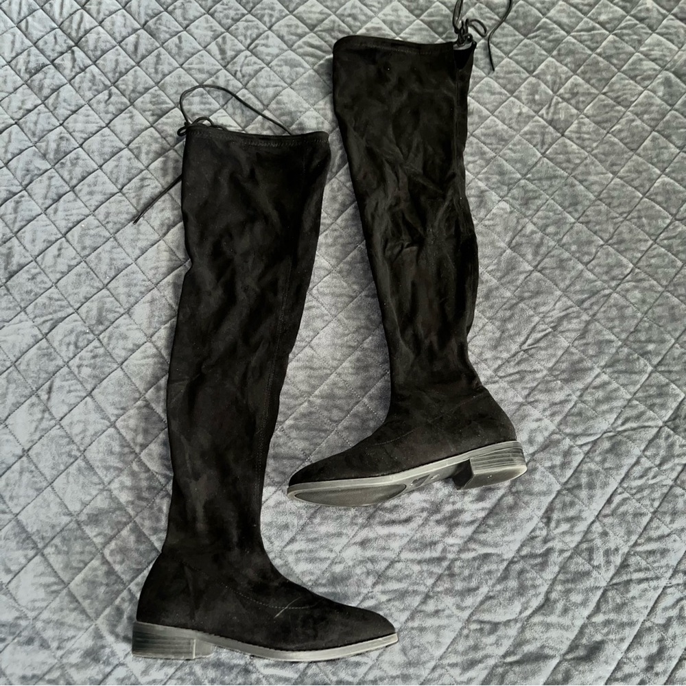 Fashion Nova Boots Women Size 7 Quipid Black Tall Over The Knee Faux Suede Shoe